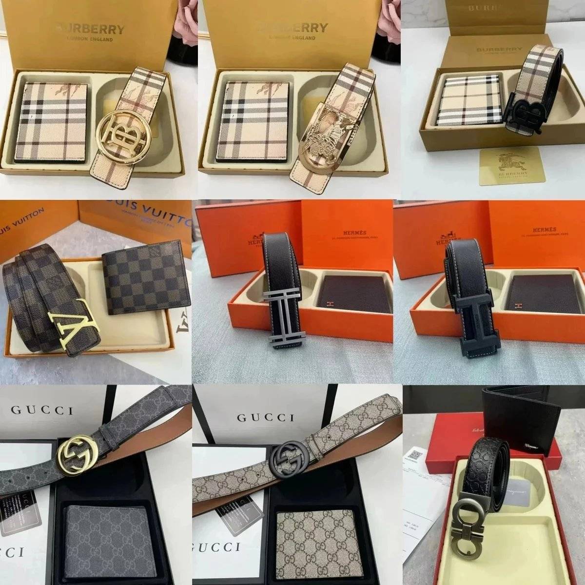 Ferragamo&Hermes&Burberry&Gucci&LV Belt Wallet Gift Box