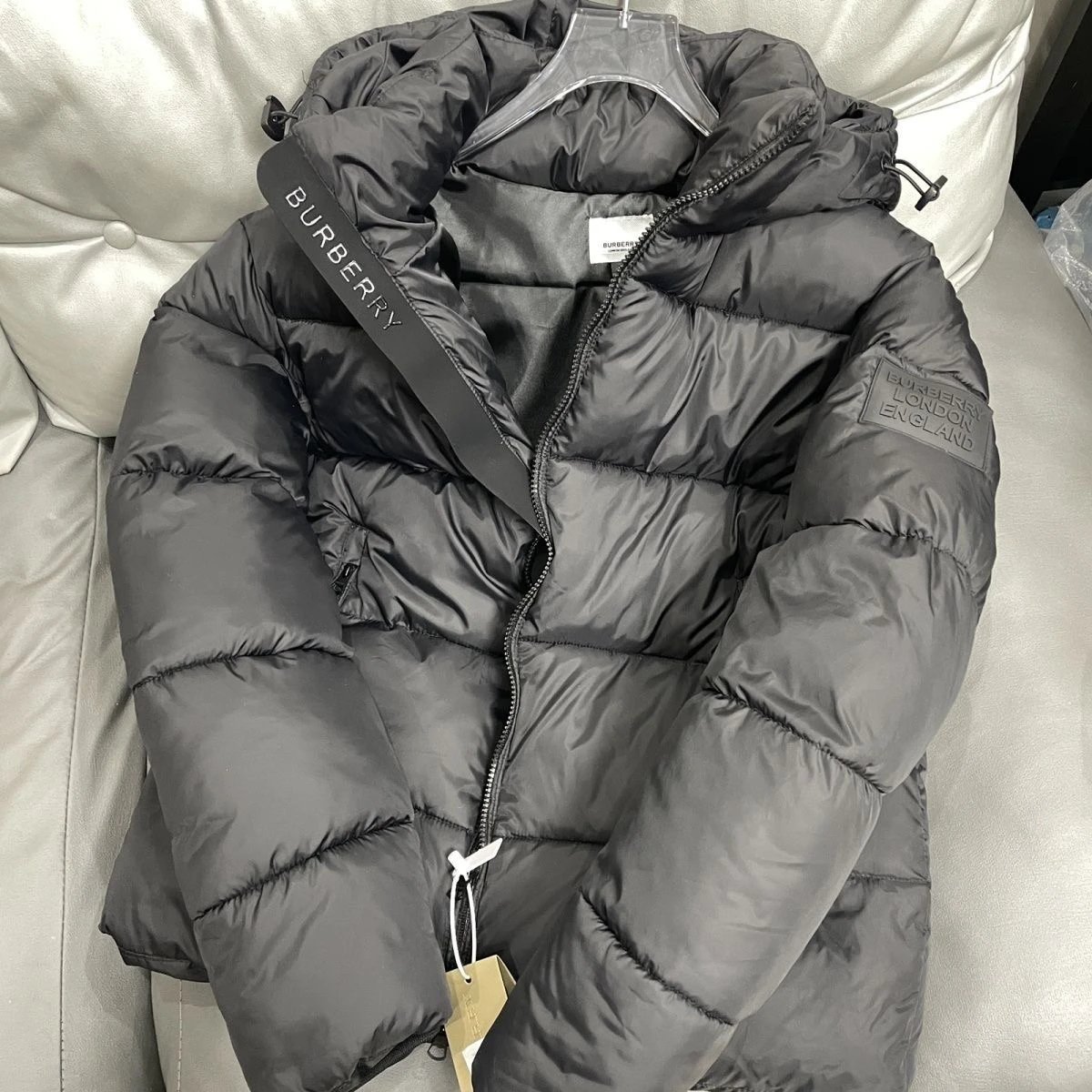 Burberry Down Jacket with Check-Print Hood - Thumbnail 5