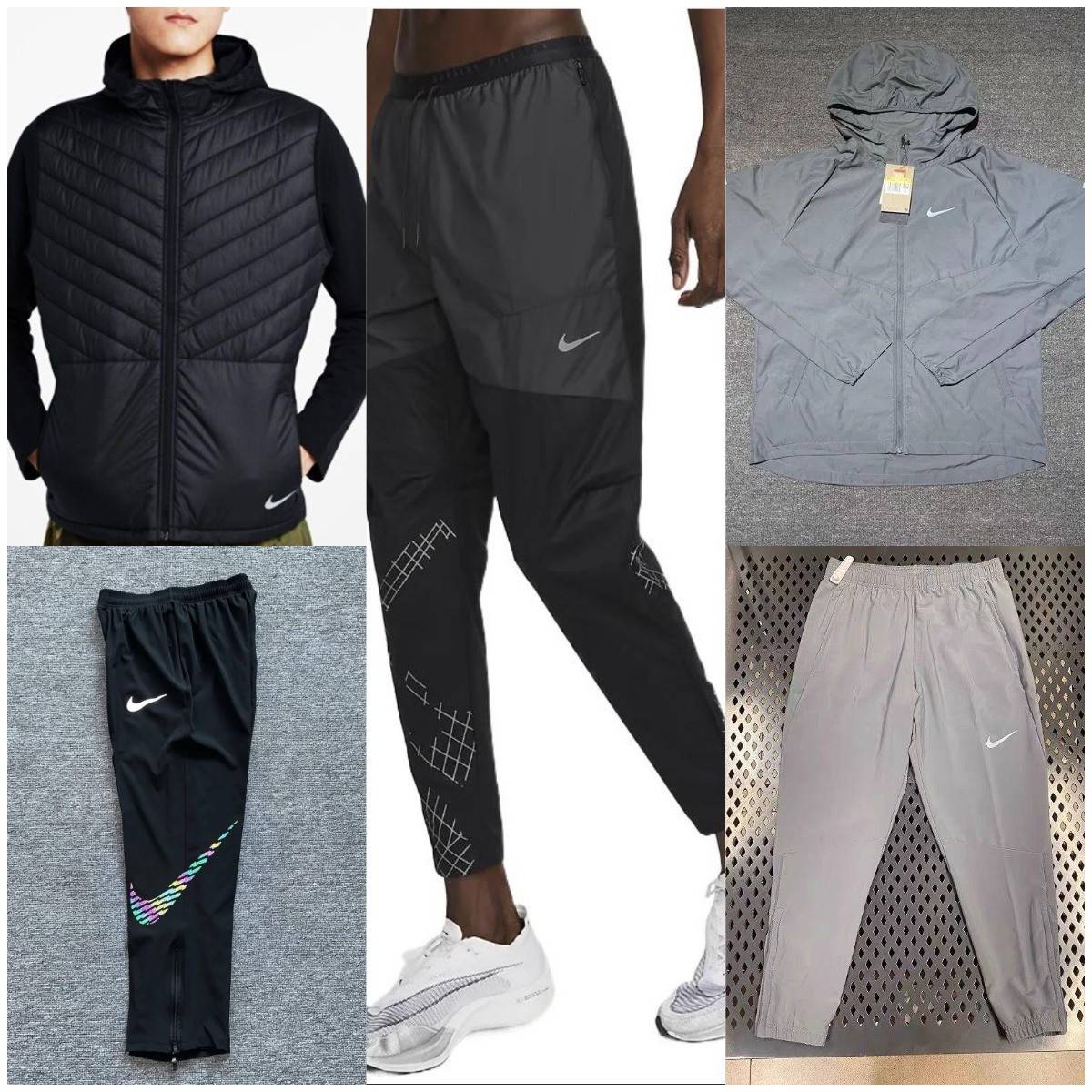 Nike Running Print Sweatpants Long Sleeves [Black & Gray Hooded Jackets + Patterned Pants]