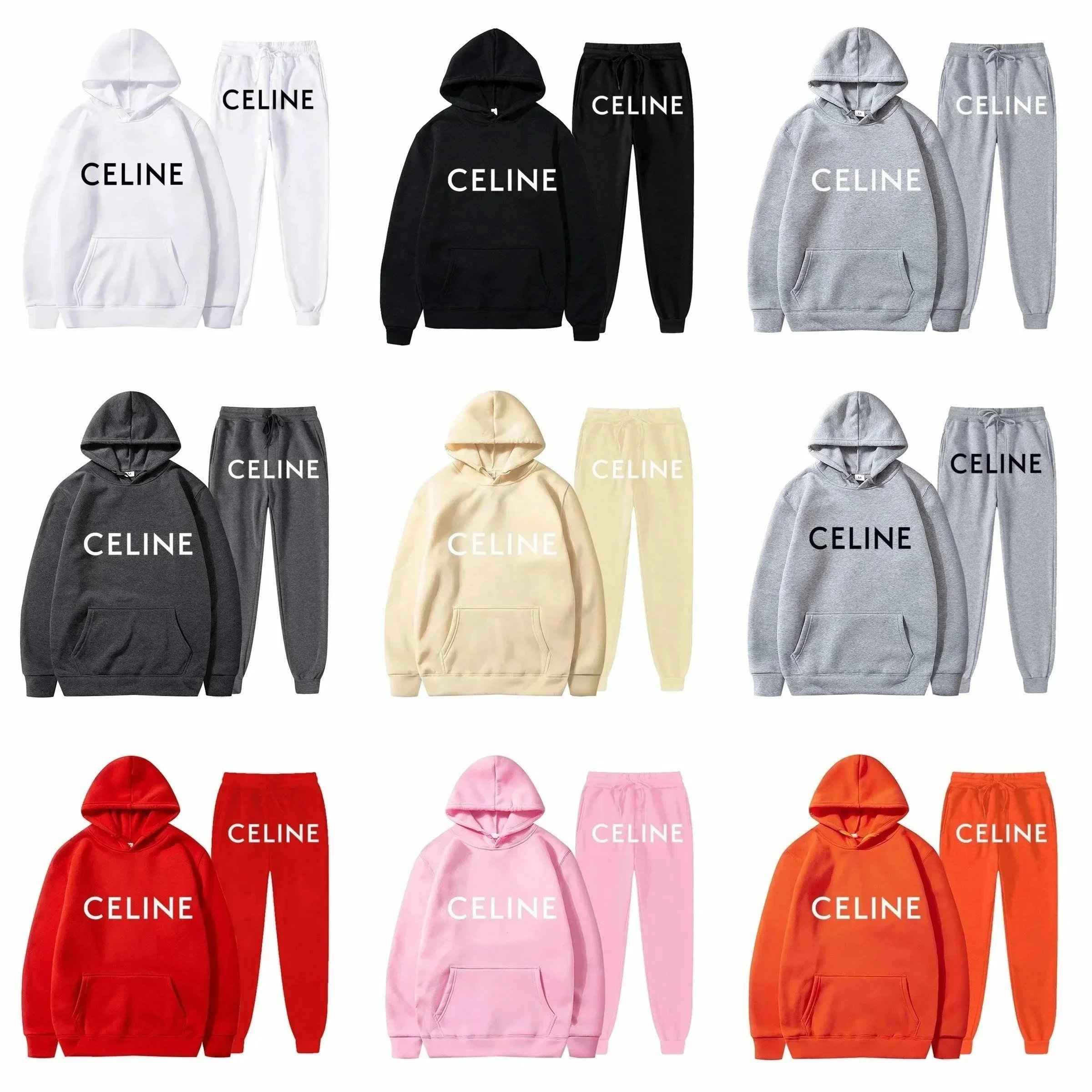 CELINE Logo Hoodie and Jogger Set [9 Colors Available]