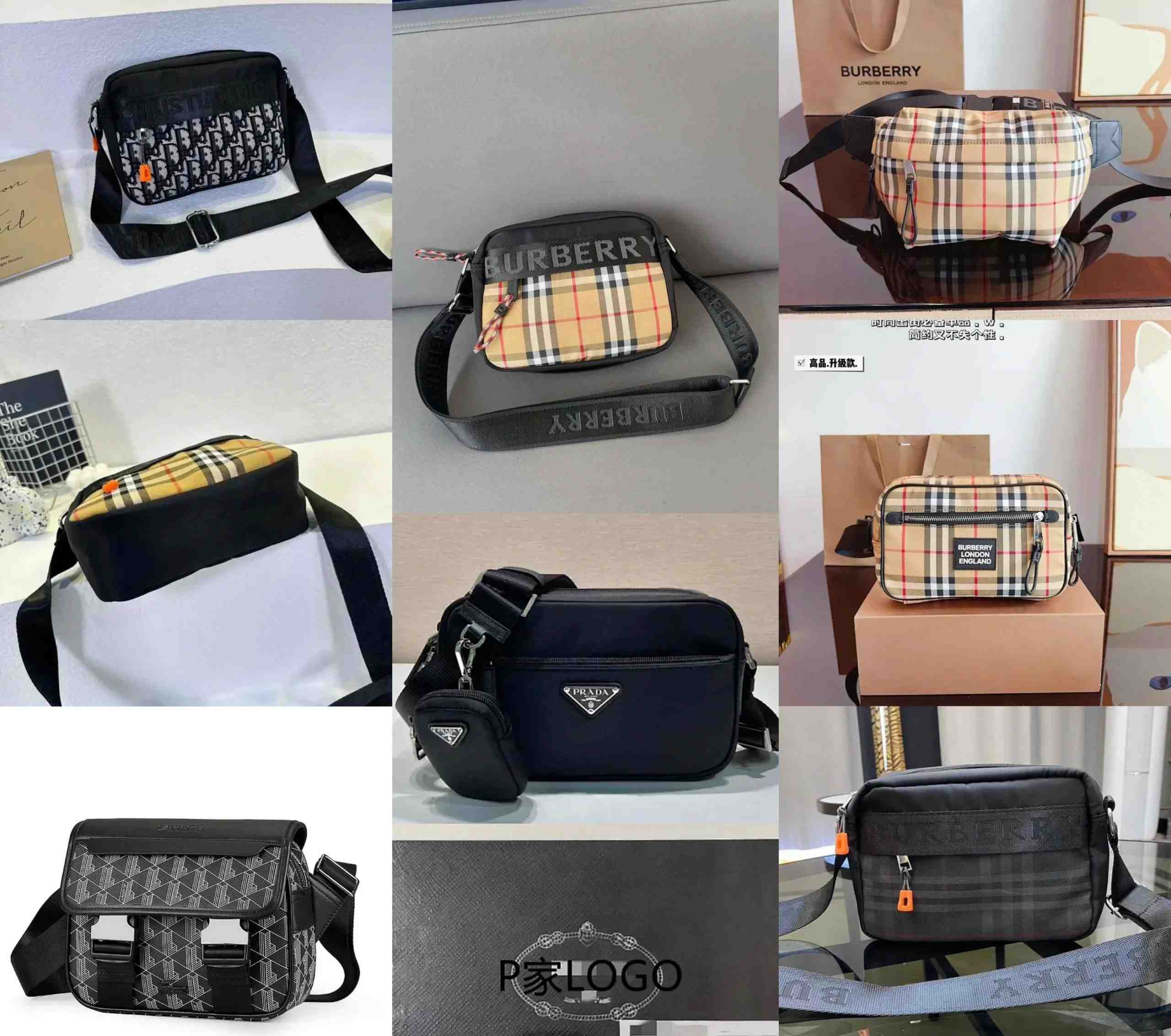 Burberry House Check Messenger Bag / LACOSTE GG Canvas Shoulder Bag / Prada Re-Nylon Crossbody Bag