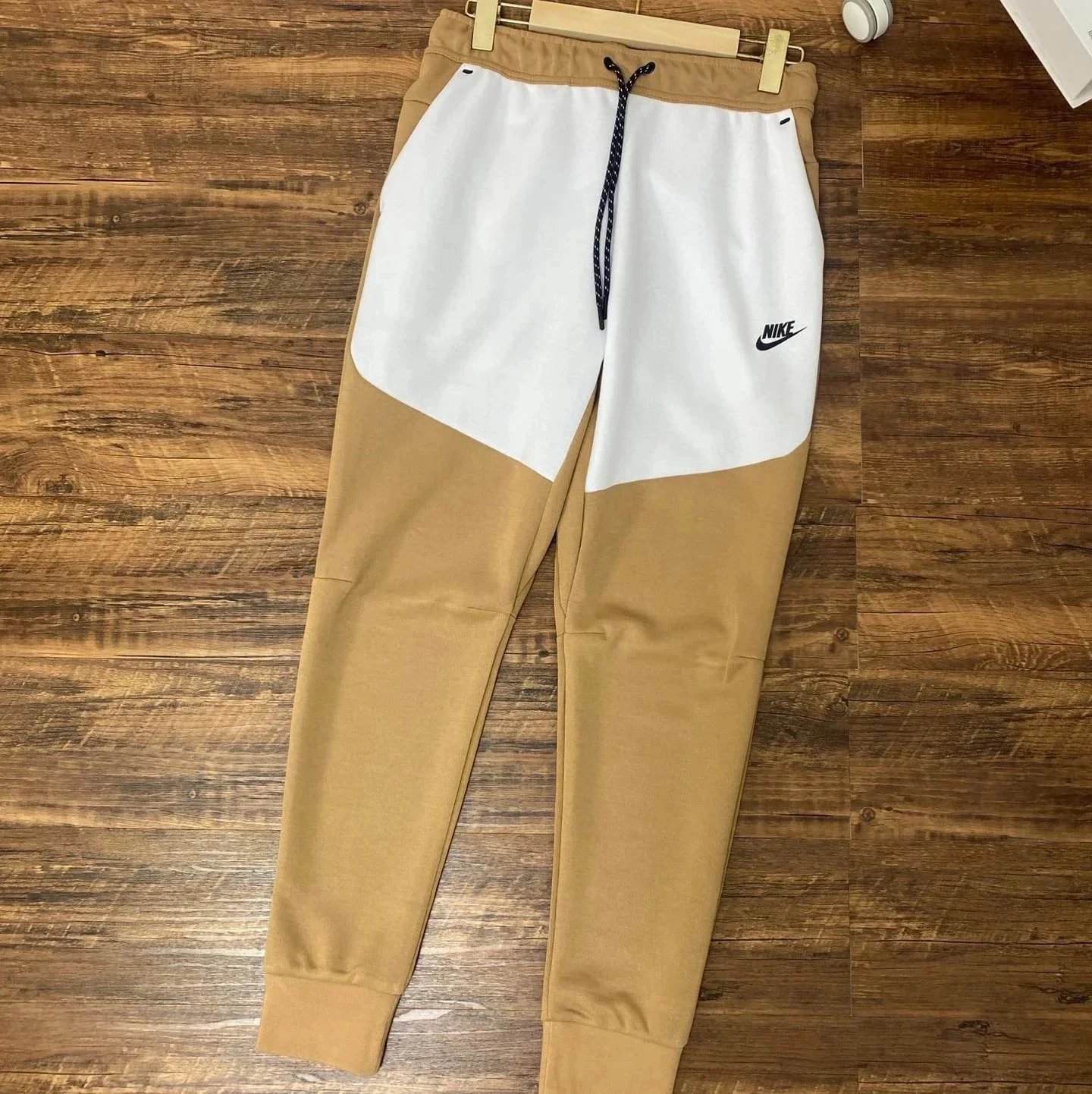 4496 khaki patchwork white pants